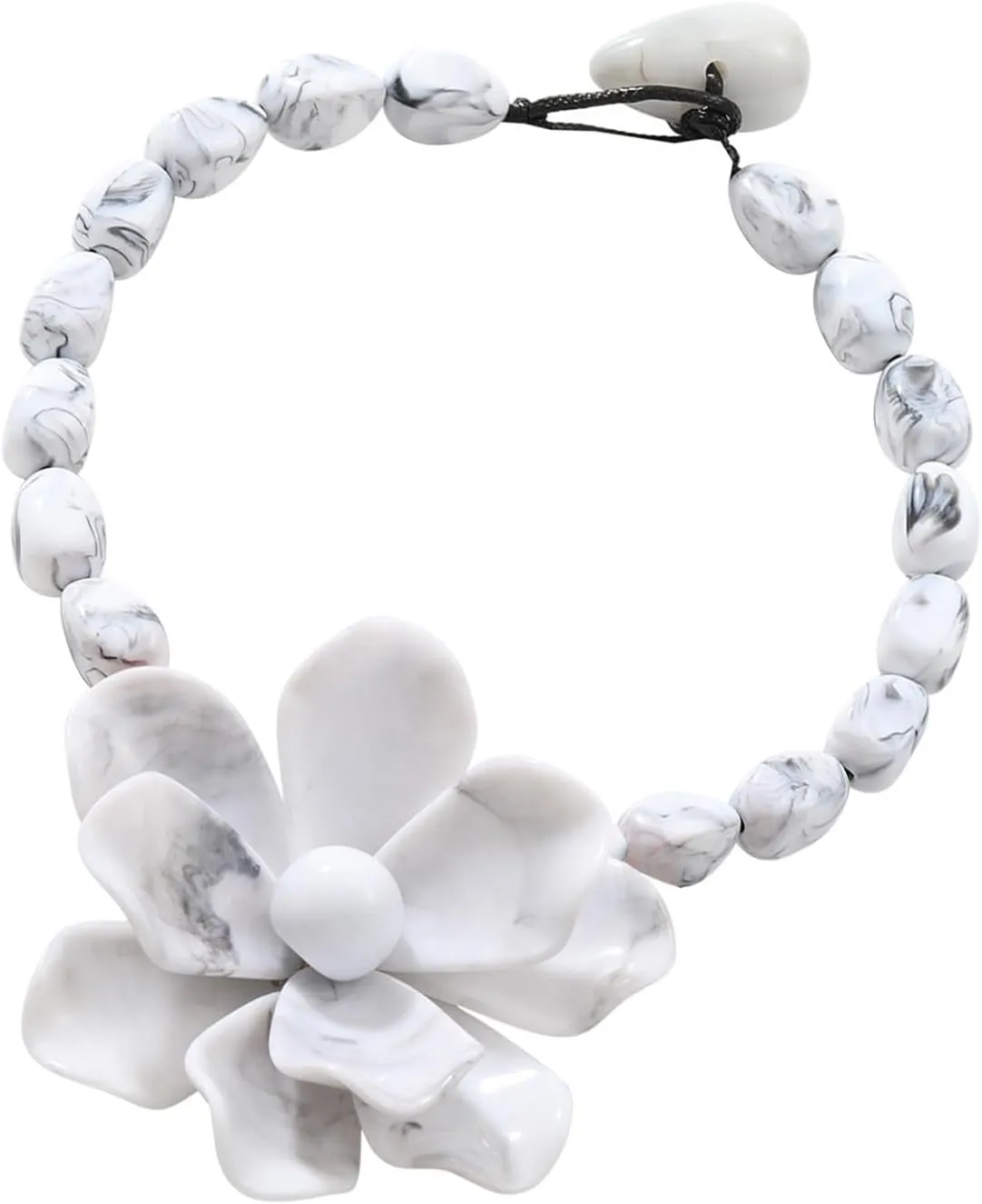 Resin Beaded Statement Necklace Large Colorful Flower Pendant Neckchain Adjustable Length Clavicle Chain for Women