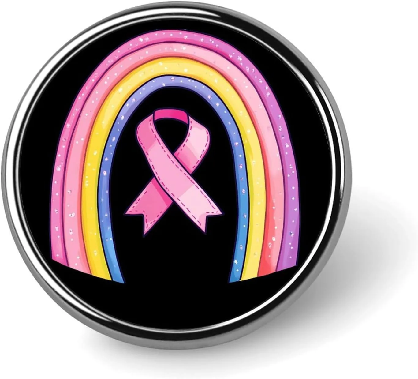 Ribbon Breast Cancer Awareness Rainbow Pin Enamel Lapel Pins Round Badge Brooches Clothing Decoration for Women Men