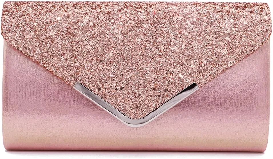 ROUROU Sequin Clutch Bag for Women Envelope Handbag Wedding Shoulder Bag Party Crossbody Bag Evening Purse