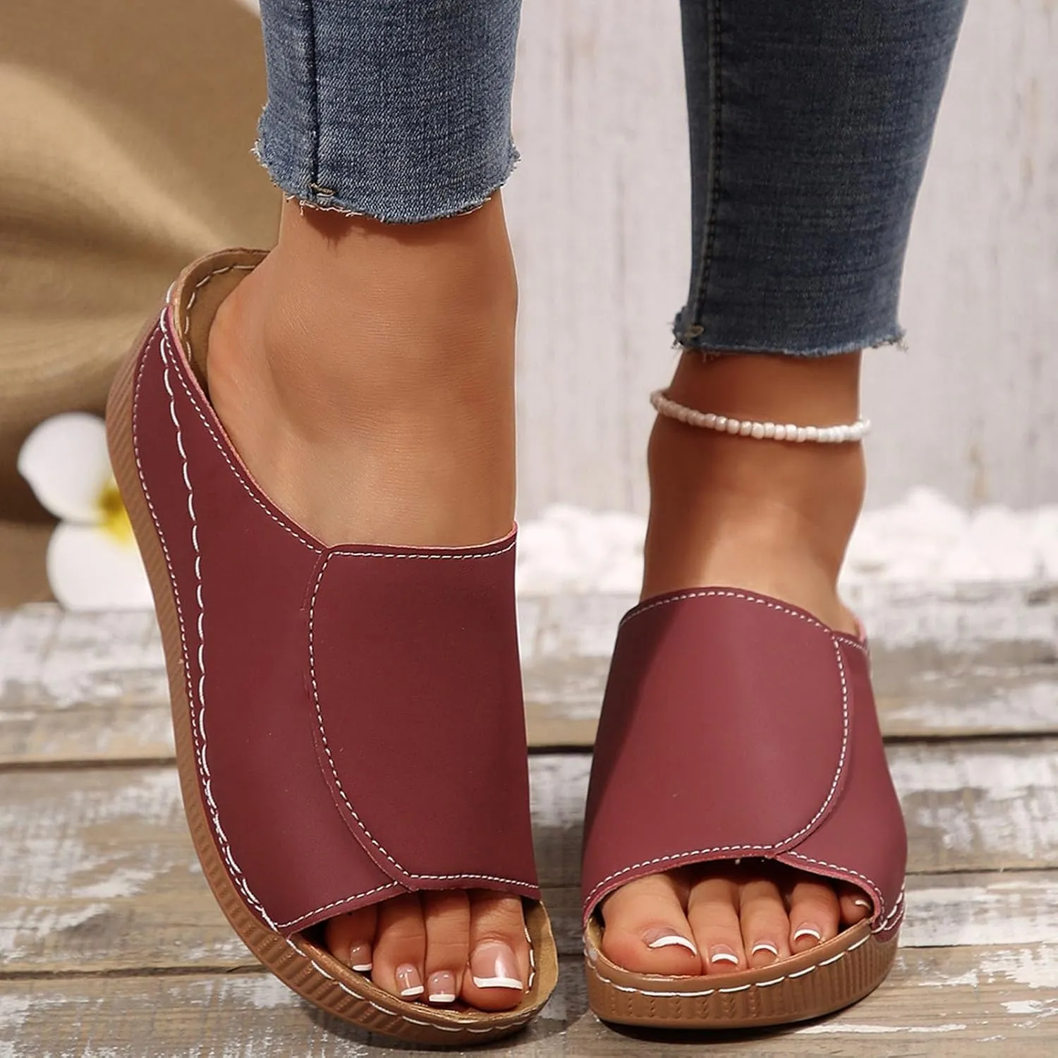 Sandals for Women 2025 Dressy Comfortable Orthotic Arch Support Low Wedge Platform Sandals Summer Orthopedic Sandals