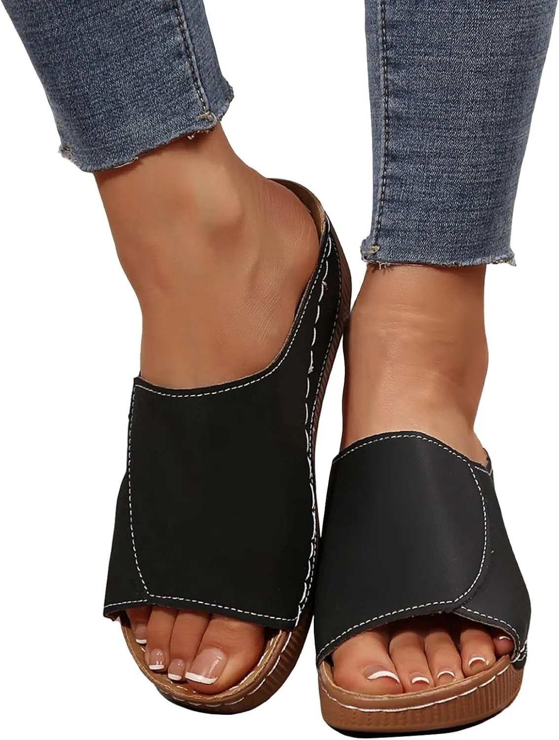 Sandals for Women 2025 Dressy Comfortable Orthotic Arch Support Low Wedge Platform Sandals Summer Orthopedic Sandals