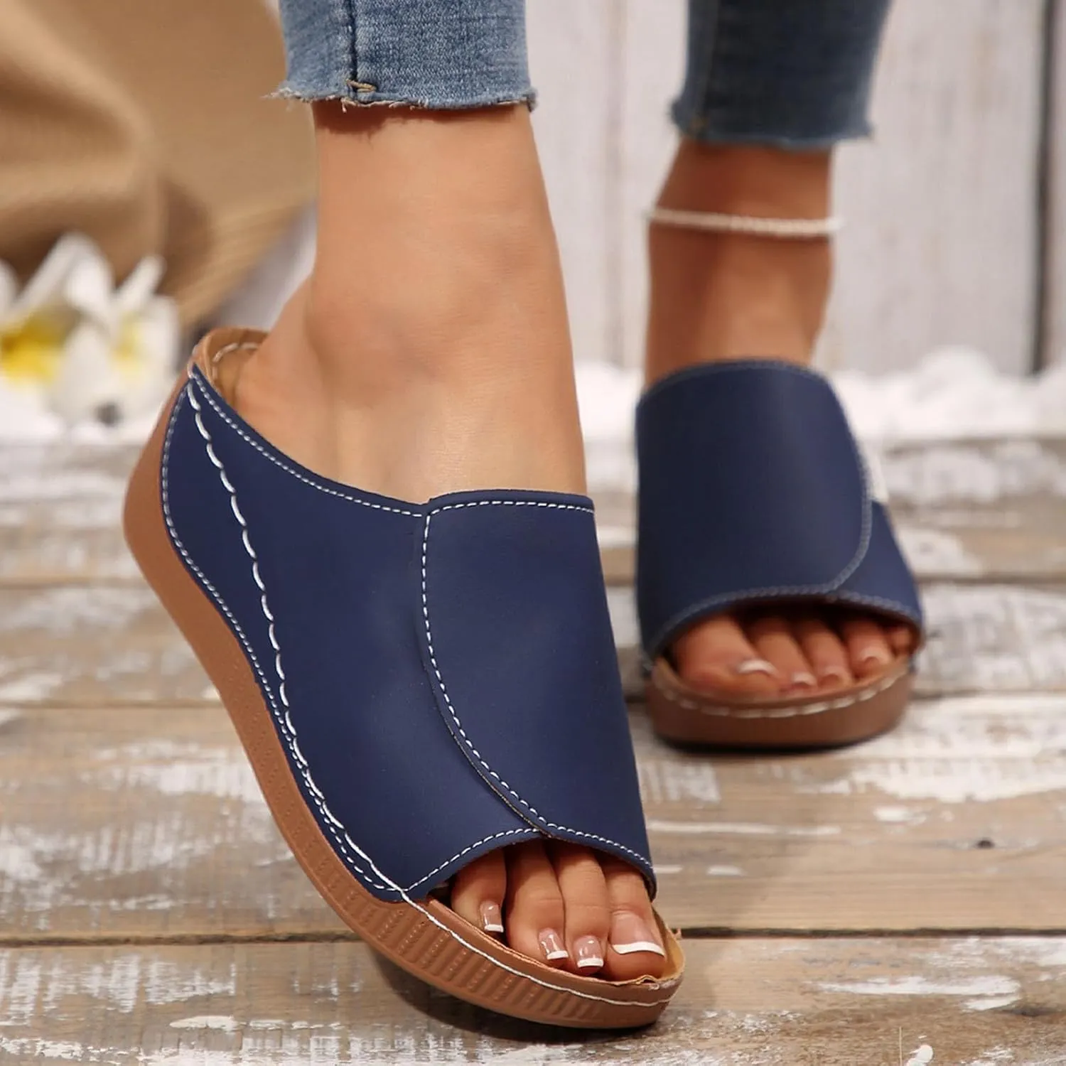 Sandals for Women 2025 Dressy Comfortable Orthotic Arch Support Low Wedge Platform Sandals Summer Orthopedic Sandals