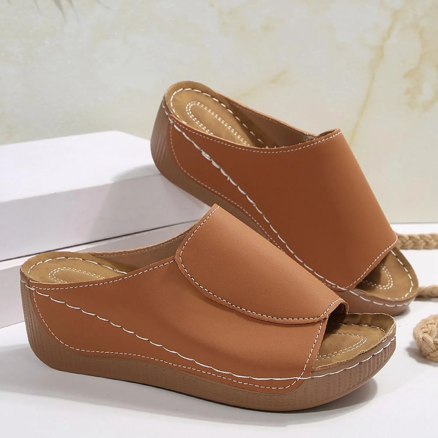 Sandals for Women 2025 Dressy Comfortable Orthotic Arch Support Low Wedge Platform Sandals Summer Orthopedic Sandals