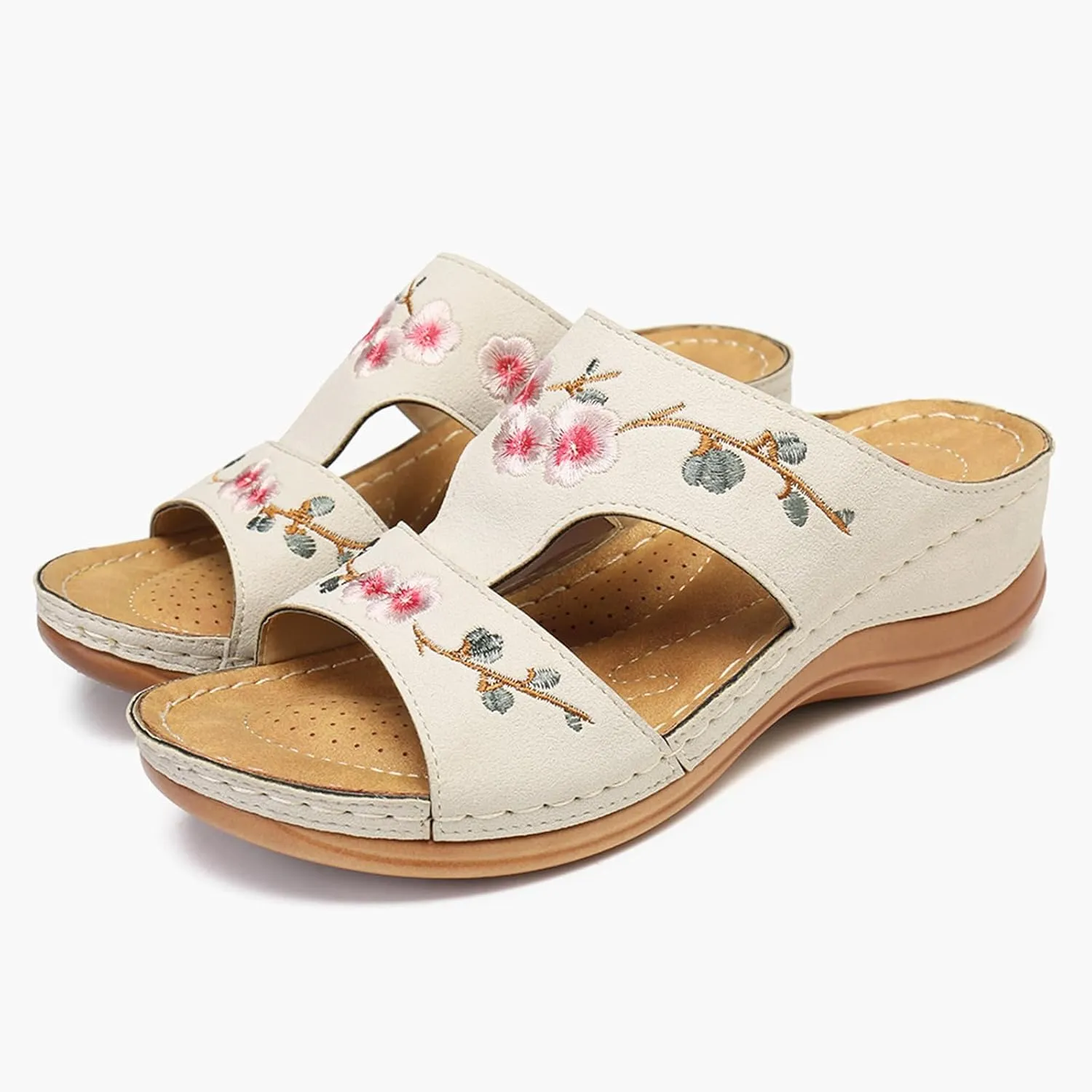 Sandals Women Dressy Orthopedic Sandals Summer Comfort Shoes with Arch Support Low Wedge Sandal Open Toe Slip On Slippers Platform Wedges Lightweight Walking Shoe Orthowear Shoes Wide Width