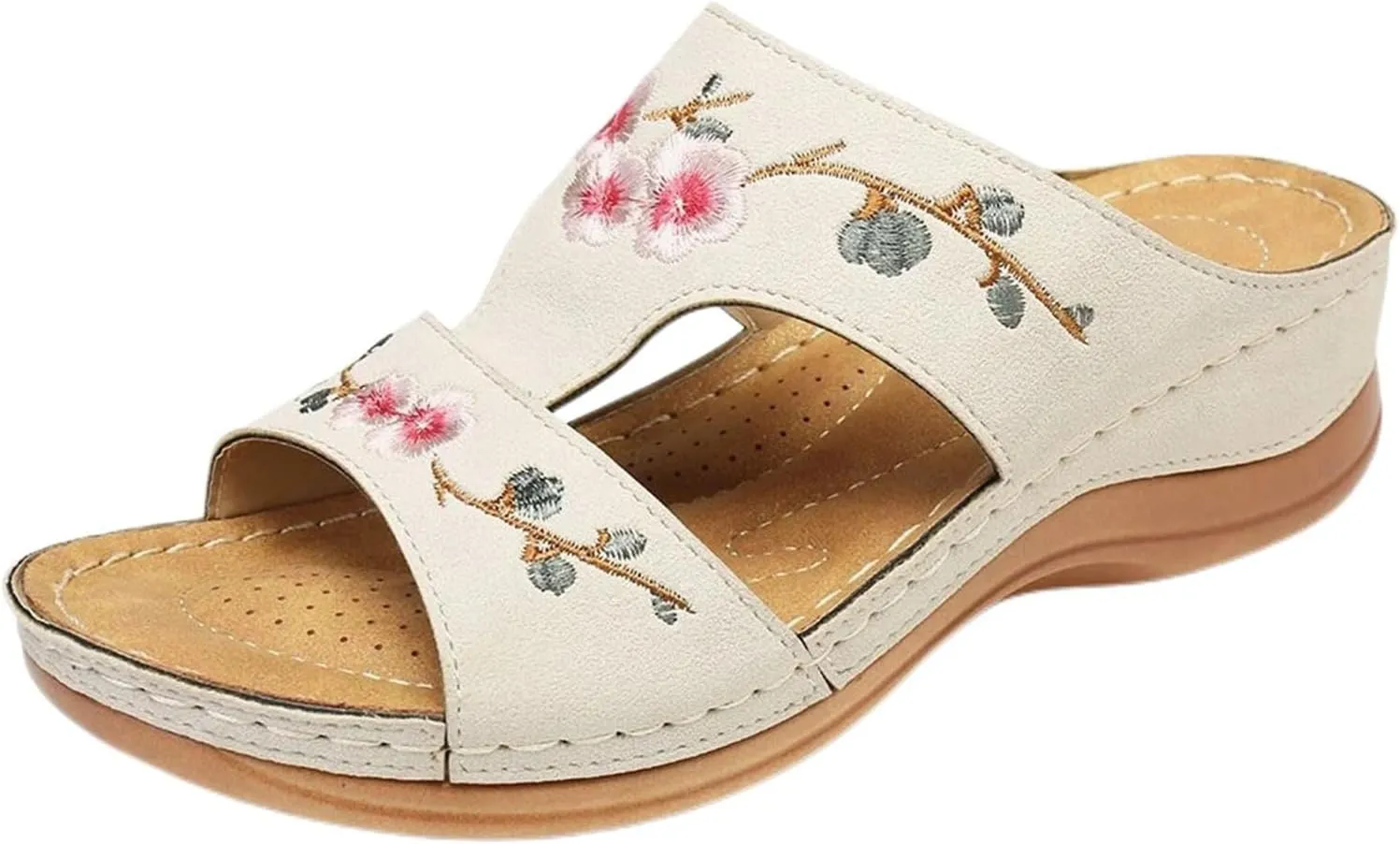 Sandals Women Dressy Orthopedic Sandals Summer Comfort Shoes with Arch Support Low Wedge Sandal Open Toe Slip On Slippers Platform Wedges Lightweight Walking Shoe Orthowear Shoes Wide Width
