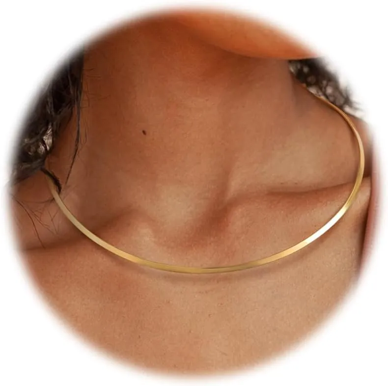 Sanfenly Choker Collar for Women 14K Gold Plated Silver Stainless Steel Metal Collar Choker Necklace Statement Open Cuff Bangle Necklace for Women