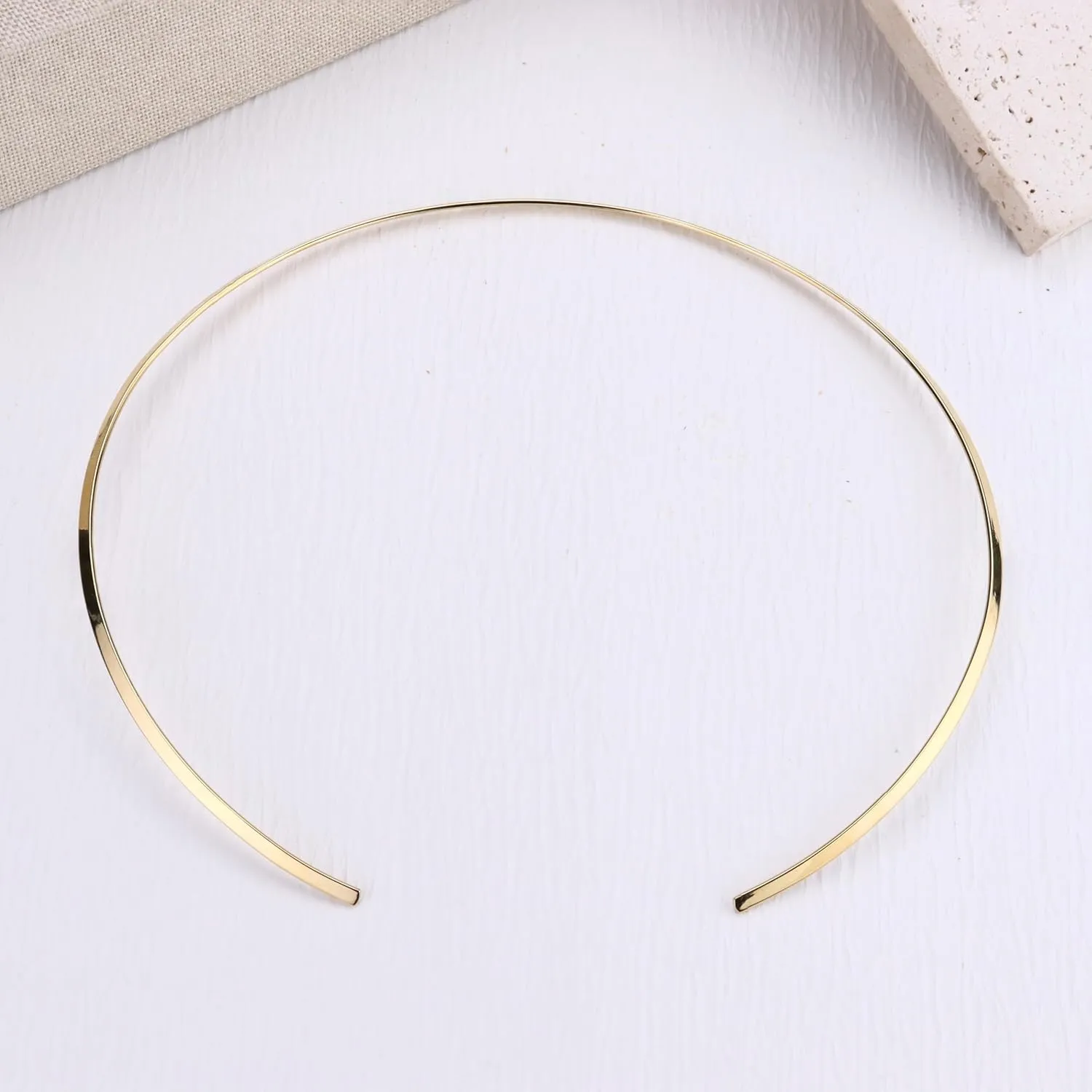 Sanfenly Choker Collar for Women 14K Gold Plated Silver Stainless Steel Metal Collar Choker Necklace Statement Open Cuff Bangle Necklace for Women