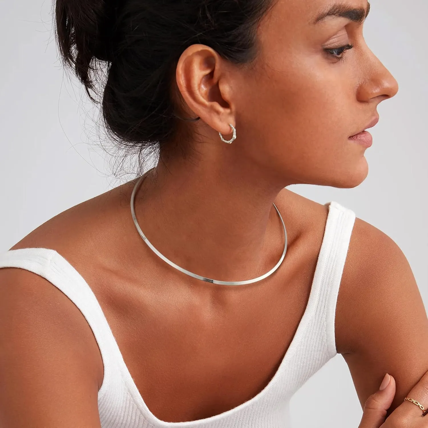 Sanfenly Choker Collar for Women 14K Gold Plated Silver Stainless Steel Metal Collar Choker Necklace Statement Open Cuff Bangle Necklace for Women