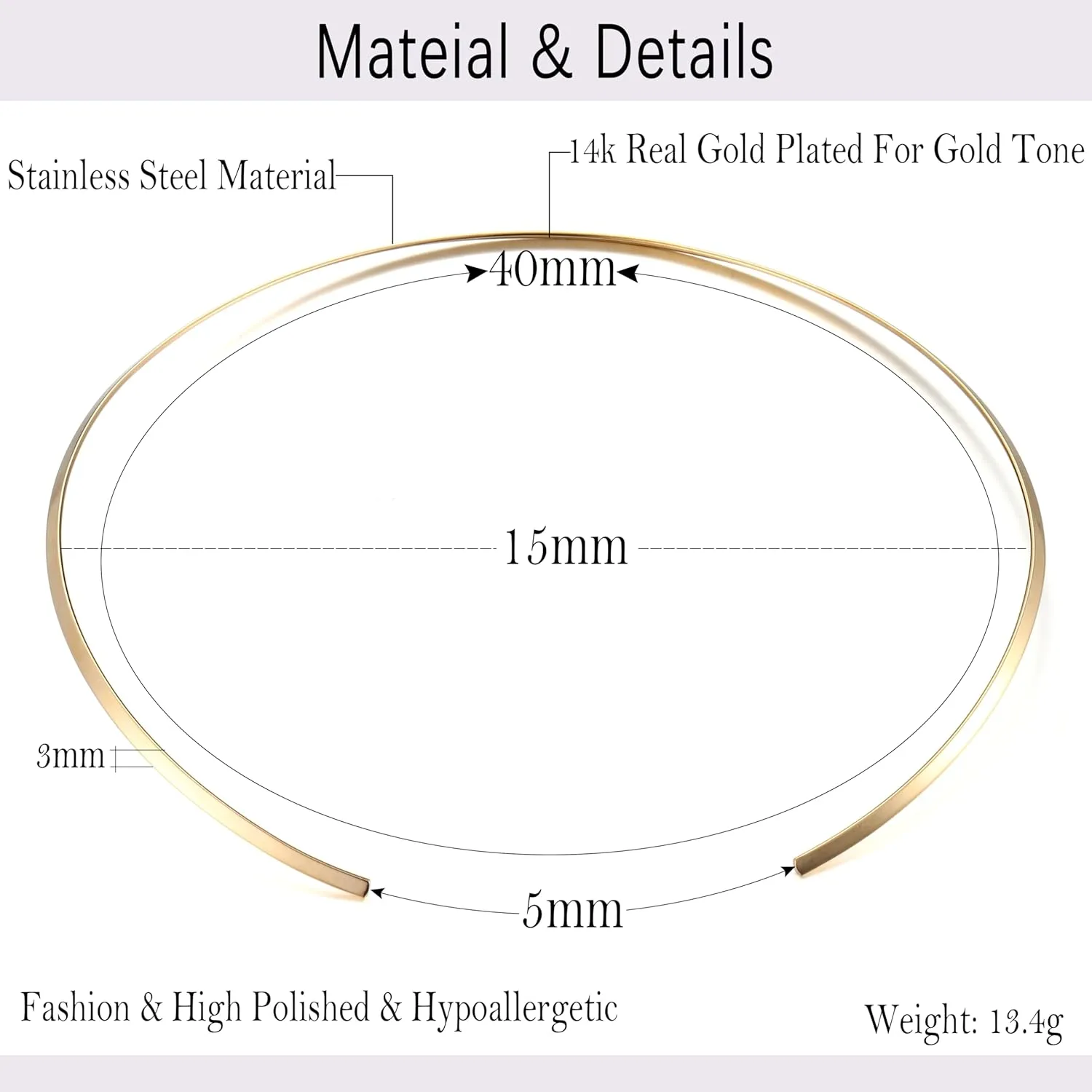 Sanfenly Choker Collar for Women 14K Gold Plated Silver Stainless Steel Metal Collar Choker Necklace Statement Open Cuff Bangle Necklace for Women