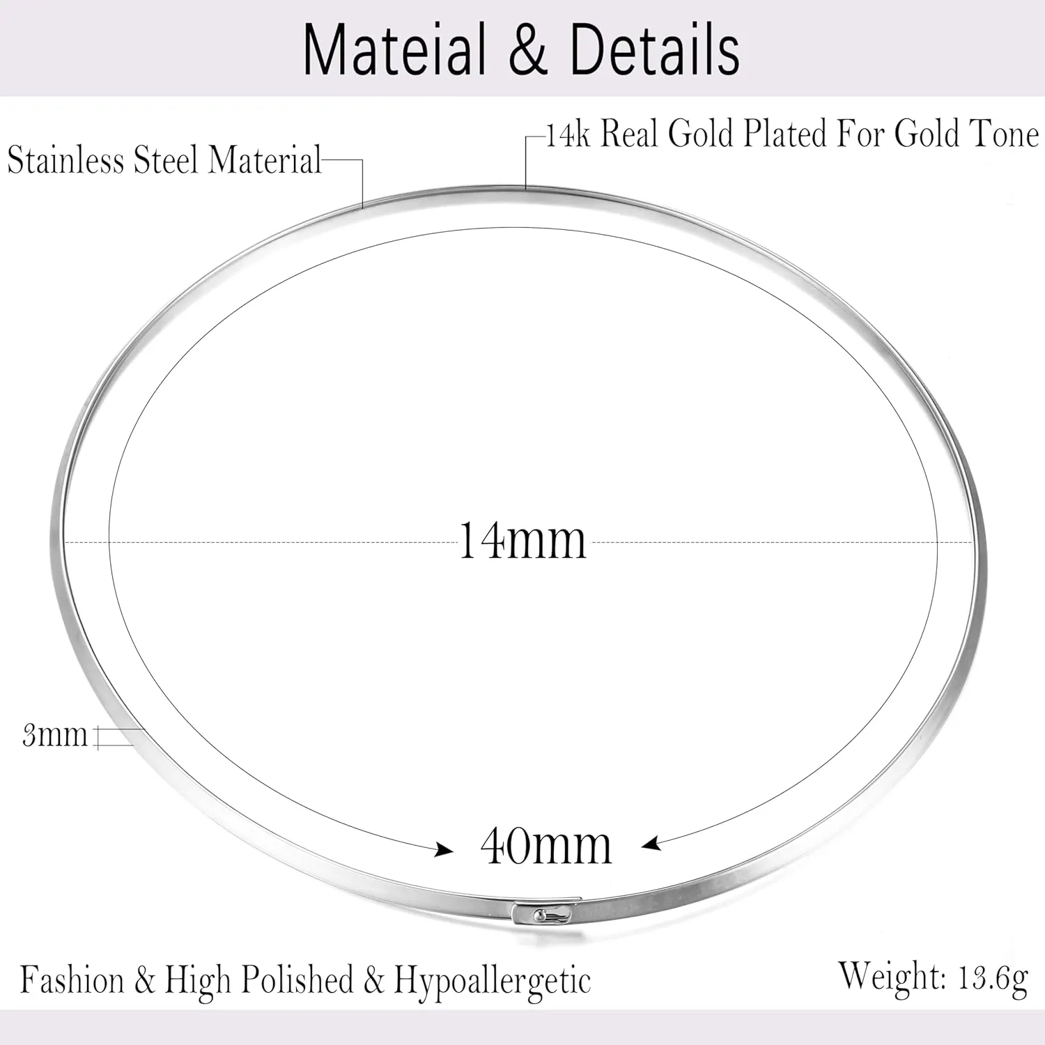 Sanfenly Choker Collar for Women 14K Gold Plated Silver Stainless Steel Metal Collar Choker Necklace Statement Open Cuff Bangle Necklace for Women