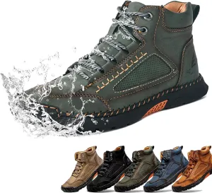 Sawbehind Men's Comfortable Handmade Leather Boots, 2025 New Sawbehind Mens Boots, Wide Toe Box Outdoor Leather Shoes, Waterproof, Arch Support