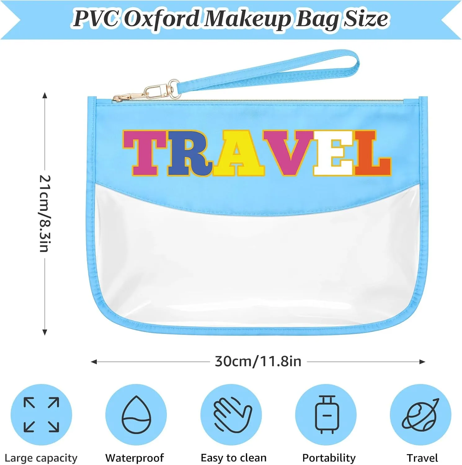 Sazuwu Chenille Letter Makeup Bag with Zipper Preppy Accessories for Girls Transparent PVC Cosmetic Travel Bag Organizer Portable Travel Pouches Makeup Toiletry Bag Organizer Storage Pouch