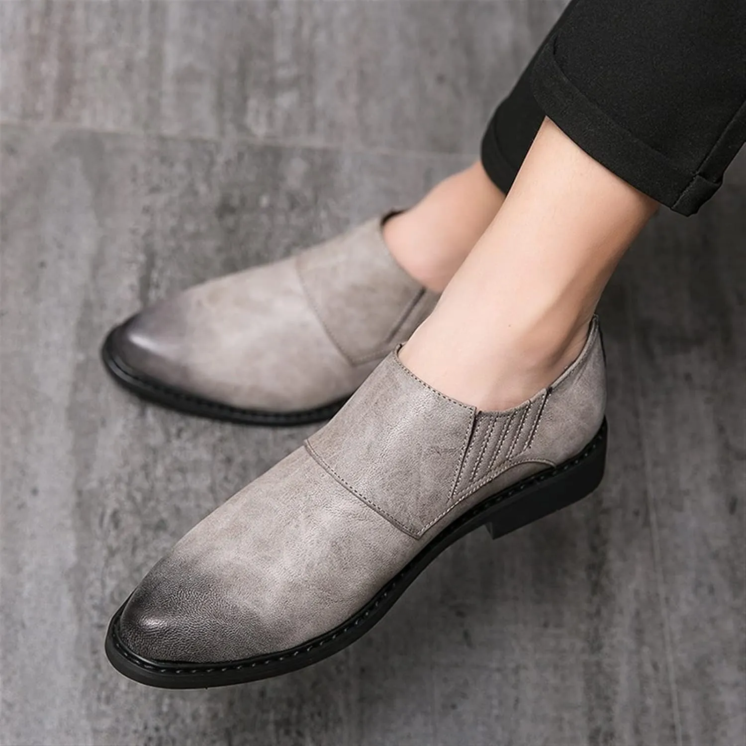 Shoes Dress Oxford for Men Lace Up Burnish Round Toe Vegan Leather Anti-Slip Block Heel Low Top Non Slip Wedding