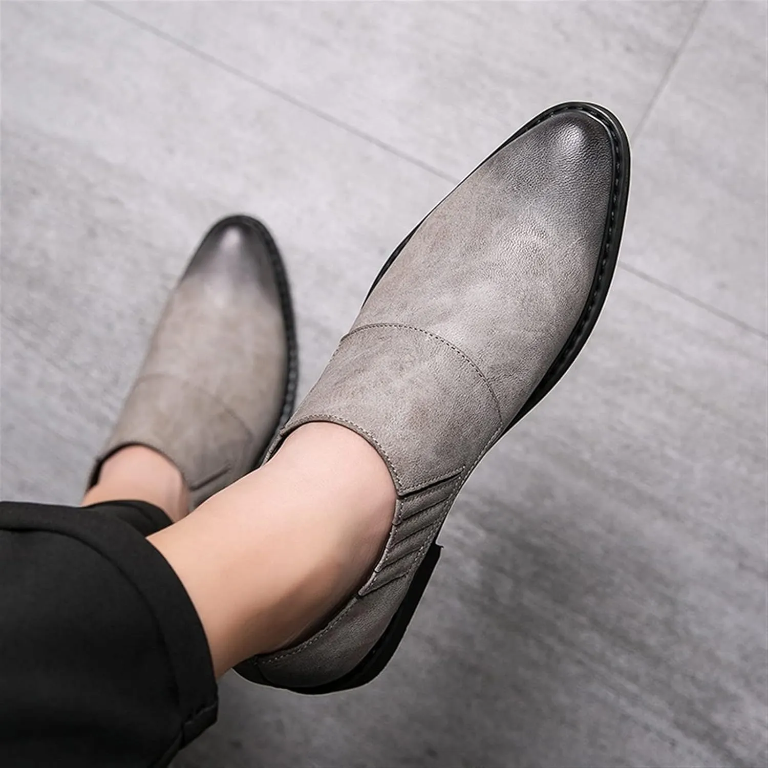 Shoes Dress Oxford for Men Lace Up Burnish Round Toe Vegan Leather Anti-Slip Block Heel Low Top Non Slip Wedding
