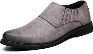 Shoes Dress Oxford for Men Lace Up Burnish Round Toe Vegan Leather Anti-Slip Block Heel Low Top Non Slip Wedding