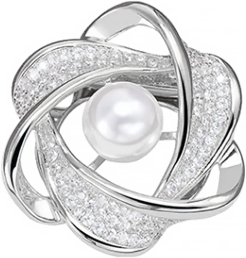 Simple Flower Brooches for Women Elegant Silver-tone Hollow Floral Broach with Imitation Pearl Brooch Pin