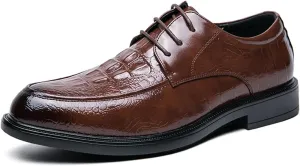 Single Season Dress Shoes for Men Lace Up Round Burnished Toe Crocodile Derby Shoes Vegan Leather Slip Resistant Low Top Anti-Slip Wedding Very Popular Among Young People (Color : Brown