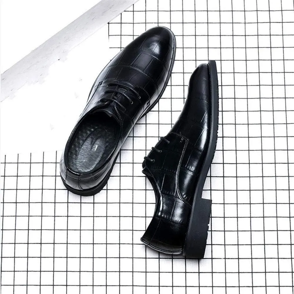 Single Season Formal Oxford Shoes for Men Lace Up Crocodile Embossed Derby Shoes Vegan Leather Anti-Slip Block Heel Non Slip Low Top Prom Very Popular Among Young People