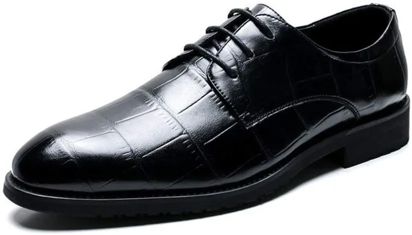 Single Season Formal Oxford Shoes for Men Lace Up Crocodile Embossed Derby Shoes Vegan Leather Anti-Slip Block Heel Non Slip Low Top Prom Very Popular Among Young People