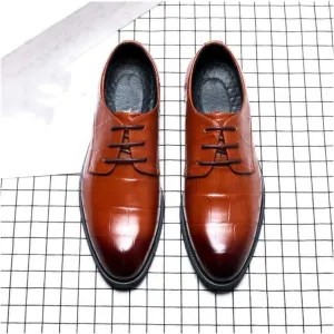 Single Season Formal Oxford Shoes for Men Lace Up Crocodile Embossed Derby Shoes Vegan Leather Anti-Slip Block Heel Non Slip Low Top Prom Very Popular Among Young People