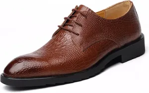 Single Season Formal Shoes for Men Lace Up Crocodile Embossed Burnish Round Toe Vegan Leather Anti-Slip Non Slip Rubber Sole Block Heel Low Top Business Very Popular Among Young People