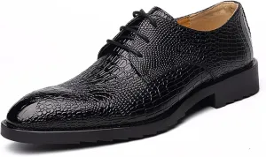 Single Season Formal Shoes for Men Lace Up Crocodile Embossed Burnish Round Toe Vegan Leather Anti-Slip Non Slip Rubber Sole Block Heel Low Top Business Very Popular Among Young People