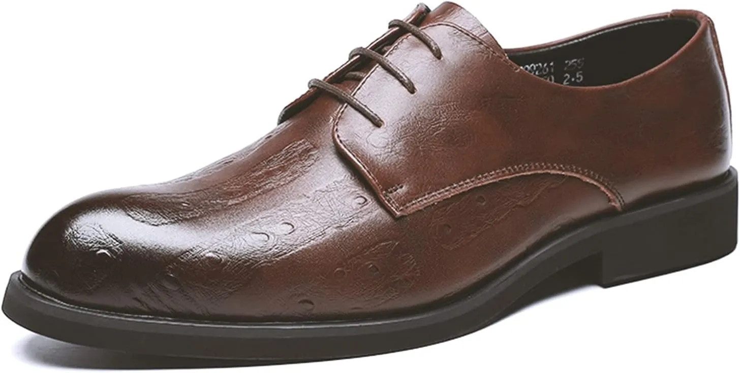 Single Season Oxford Shoes for Men Lace Up Snip Toe Burnished Toe Derby Shoes Vegan Leather Anti-Slip Low Top Block Heel Party Very Popular Among Young People