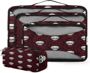 Skull Grid 4 Piece Packing Travel Organizer Cubes Set Mesh Fabric Ventilate Design Lightweight Travel Accessories 4 Sizes (Extra Large, Large, Medium, Small)