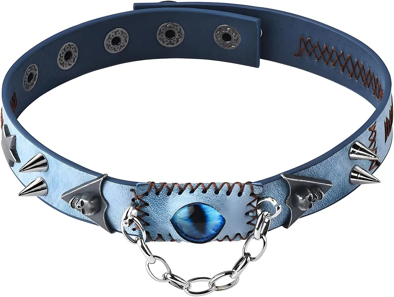 Skull Necklace,Blue Collar,Leather Choker Necklaces for Women,Chunky Necklace,Gothic Choker,Emo Accessories