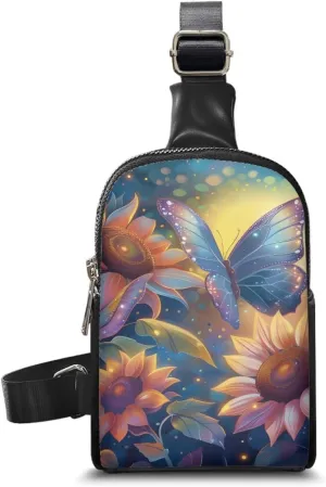 Small Chest Bag for Women, Butterfly Shoulder Purses for Women Anti Theft Dustproof Chest Bags Graces Leather Bags Large Capacity Chest Bags for Women Girls