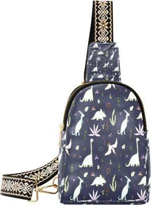 Small Sling Bag Waist Packs Leather Crossbody Packs Chest Bag Abstract Vector Dinosaurs for Women Travel Belt Purse