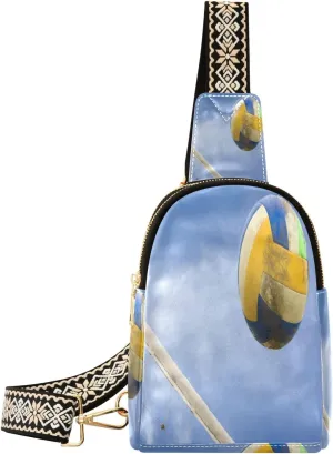 Small Sling Bag Waist Packs Leather Crossbody Packs Chest Bag Ball and Net for Beach for Women Travel Belt Purse