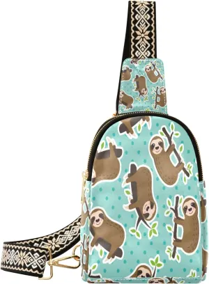Small Sling Bag Waist Packs Leather Crossbody Packs Chest Bag Branches Sloth for Women Travel Belt Purse