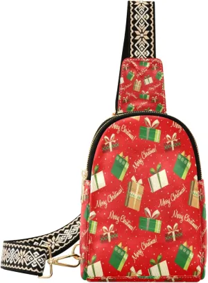 Small Sling Bag Waist Packs Leather Crossbody Packs Chest Bag Christmas Pattern for Women Travel Belt Purse