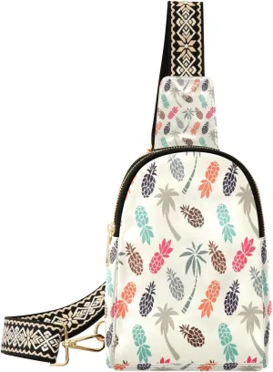 Small Sling Bag Waist Packs Leather Crossbody Packs Chest Bag Coconut Palm Trees Pineapples for Women Travel Belt Purse