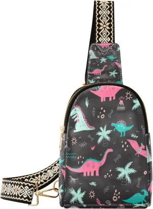 Small Sling Bag Waist Packs Leather Crossbody Packs Chest Bag Cute Dinosaur for Women Travel Belt Purse