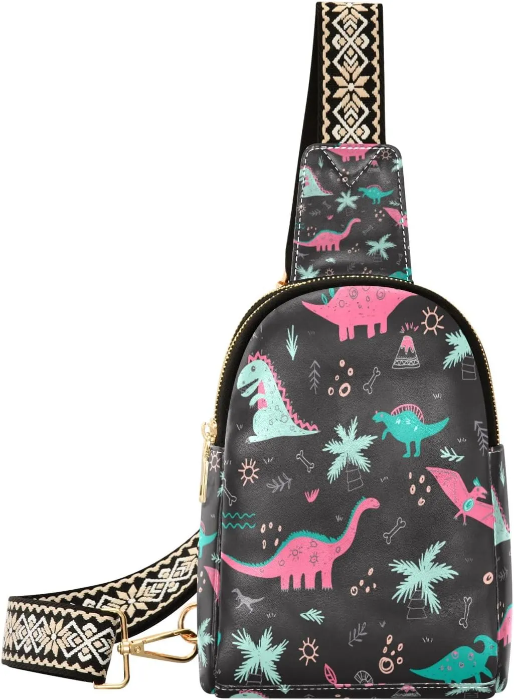 Small Sling Bag Waist Packs Leather Crossbody Packs Chest Bag Cute Dinosaur for Women Travel Belt Purse