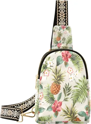 Small Sling Bag Waist Packs Leather Crossbody Packs Chest Bag Flower Pineapple for Women Travel Belt Purse