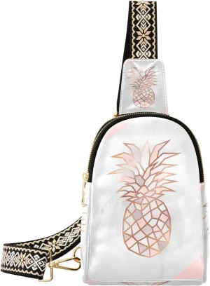 Small Sling Bag Waist Packs Leather Crossbody Packs Chest Bag Geometric Pineapple for Women Travel Belt Purse