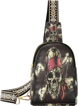 Small Sling Bag Waist Packs Leather Crossbody Packs Chest Bag Jolly Roger for Women Travel Belt Purse