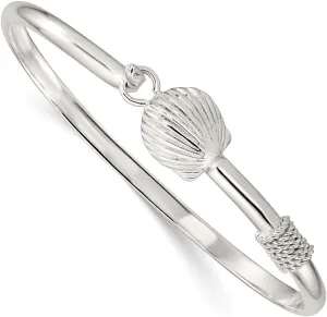 Solid 925 Sterling Silver Shell Bangle Cuff Bracelet (Width = 29mm)