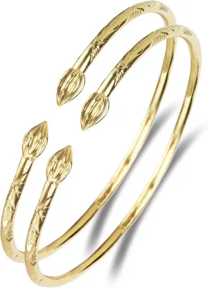 Solid Sterling Silver West-Indian Bangle Set Plated with 14K Gold 45 Grams (MADE IN USA)