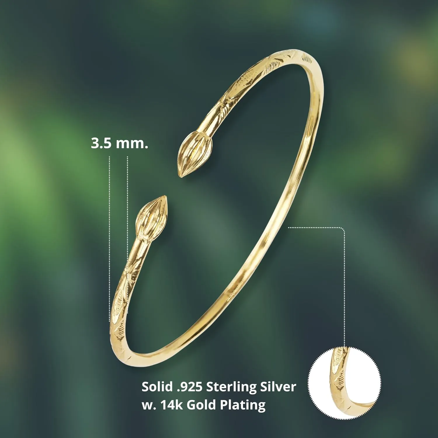Solid Sterling Silver West-Indian Bangle Set Plated with 14K Gold 45 Grams (MADE IN USA)