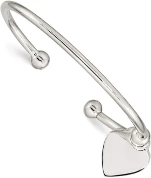 Sonia Jewels 925 Sterling Silver 3mm Heart Bangle Cuff Bracelet