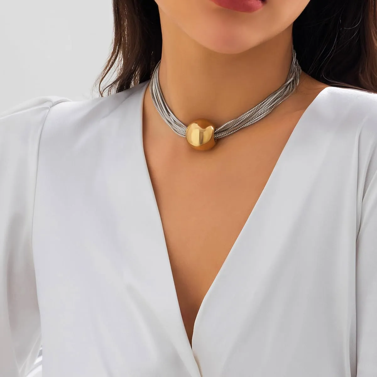Sora Tuki Chunky Gold Choker Necklace Chunky Silver Necklace for Women Gold Statement Necklace Black Choker Necklace Thick Gold Chunky Necklace Geometric Sphere Necklace