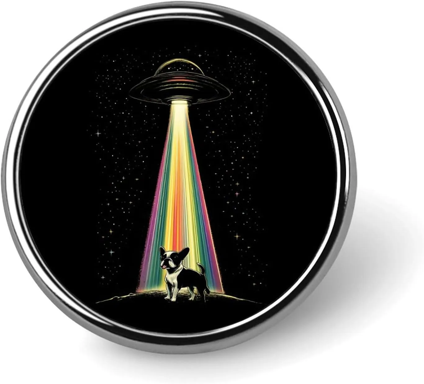 Spaceship French Bulldog Pin Enamel Lapel Pins Round Badge Brooches Clothing Decoration for Women Men