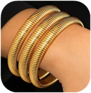 Stretch Bangles For Women 3pcs Gold and Silver Bracelets for Women Jewelry