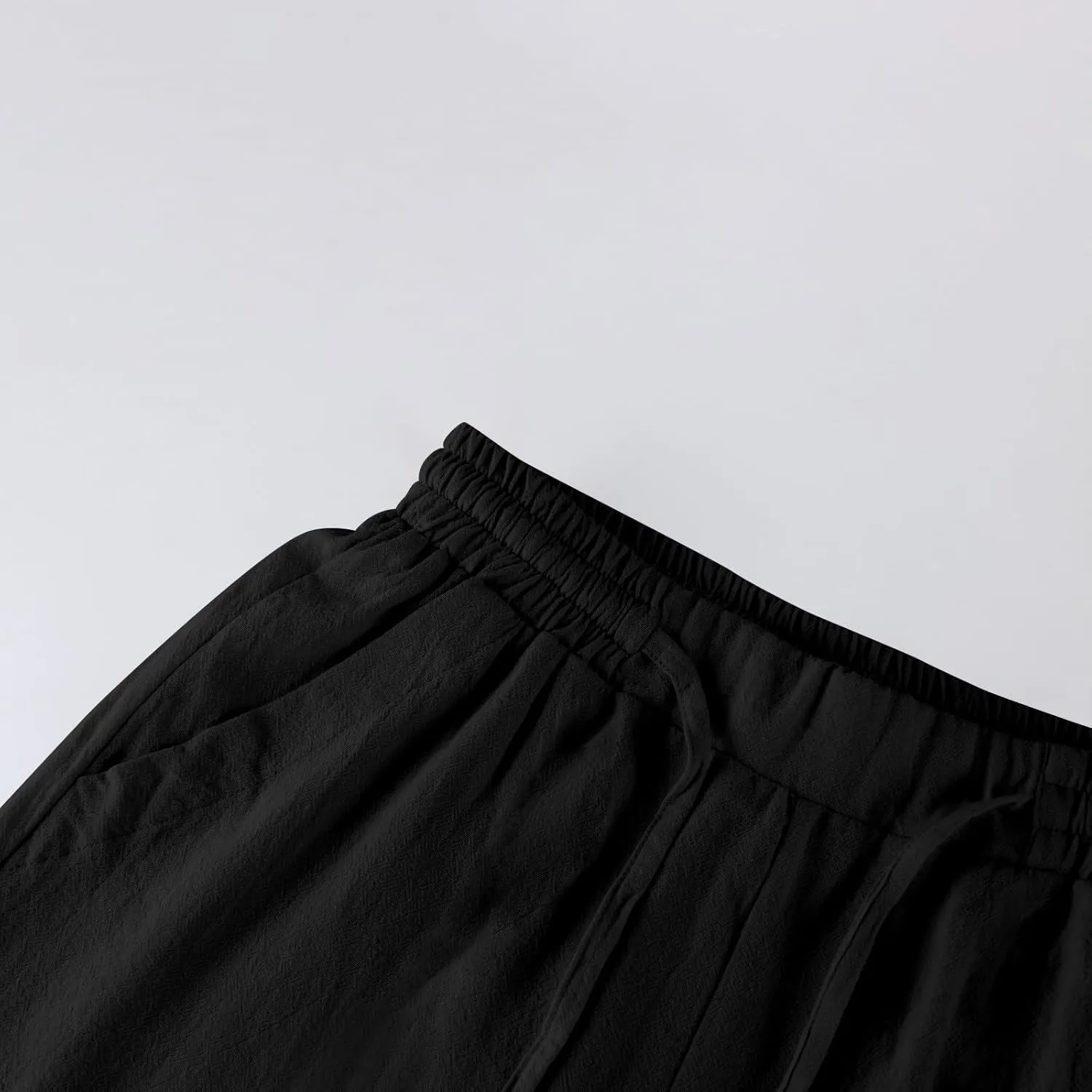 Summer Office Pants for Women Linen Flowy Wide Leg Elastic Waistd Palazzo Pants Vintage Drawstring Clothes with Pockets