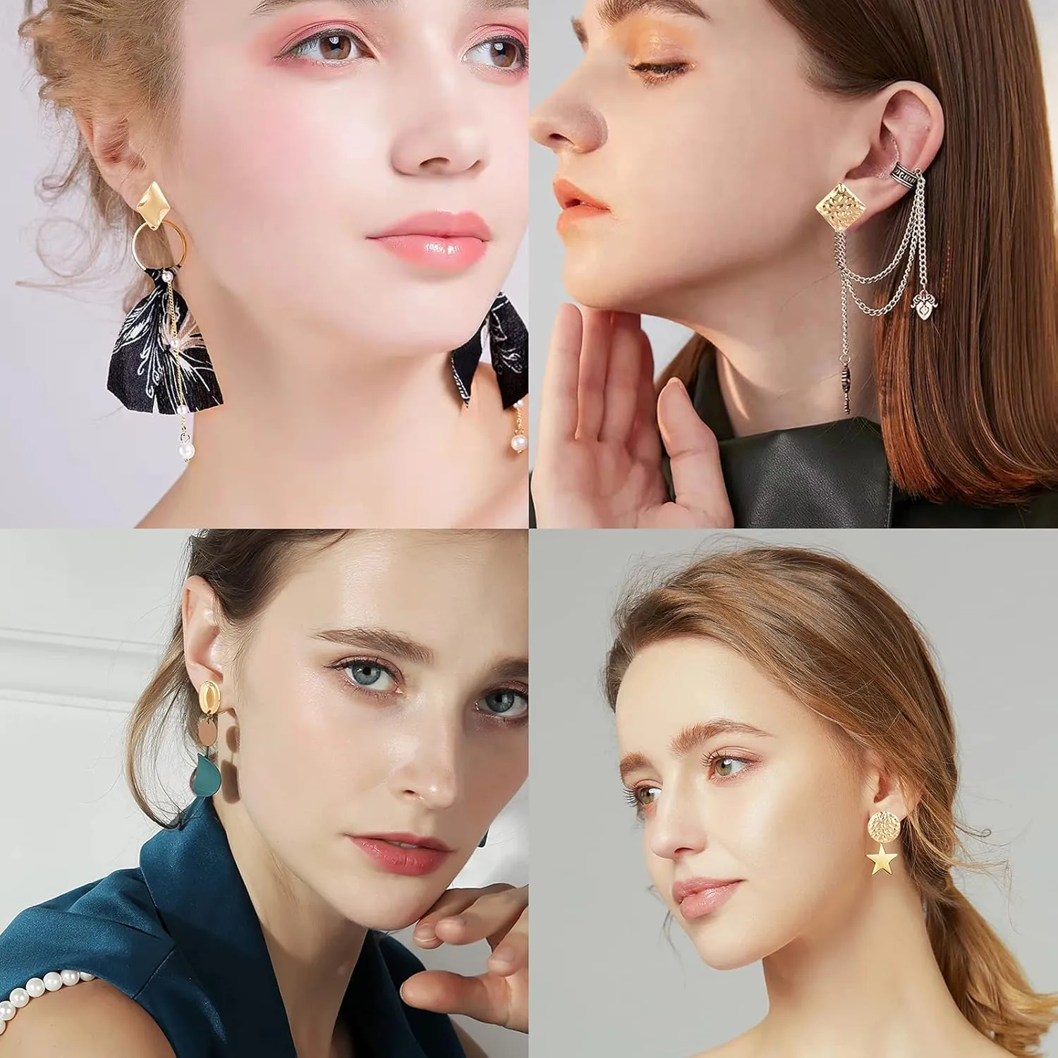 SUNNYCLUE 1 Box 10 Pairs Gold Earring Studs Stainless Steel Ear Studs Flat Round Flower Earring Triangle Oval Square Leaf Rhombus Shape for Man Women Styling Findings Jewelry Gifts