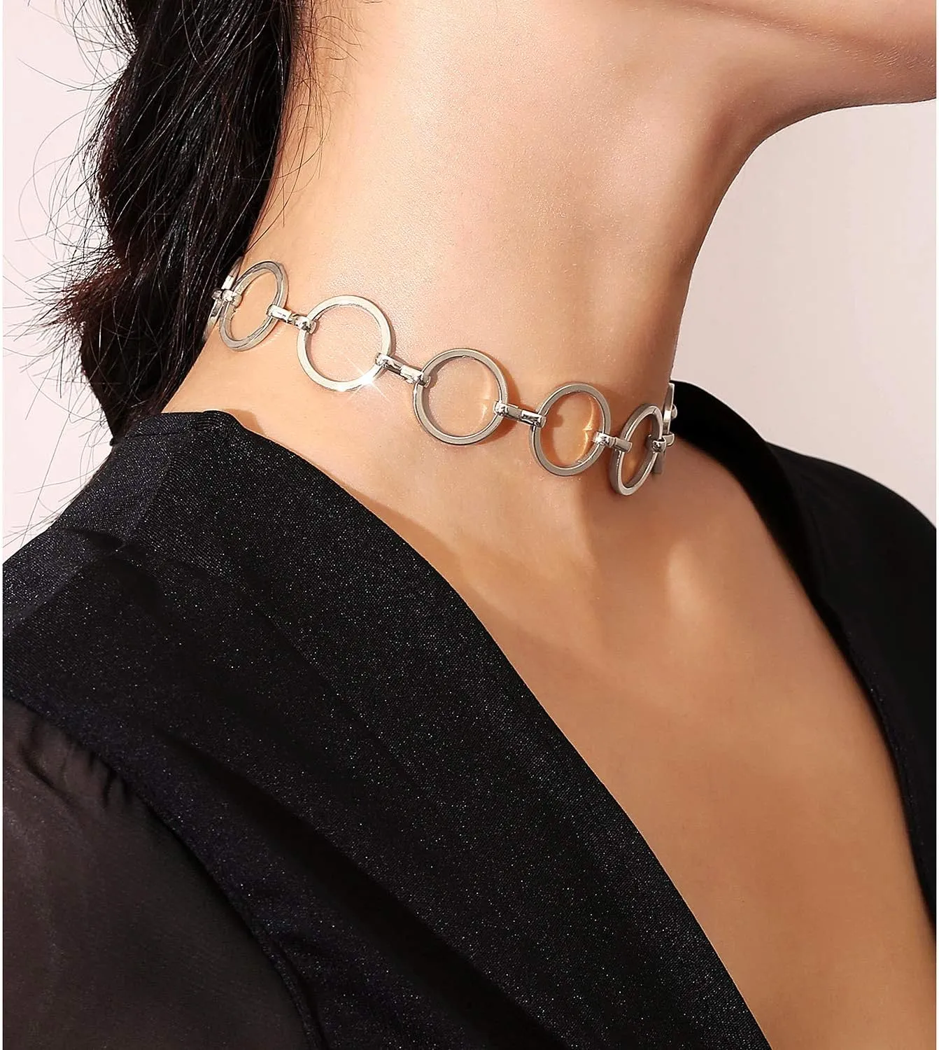 Suyi Choker Necklace - Simple Geometric Circle Choker Statement Clavicle Necklace for Women Necklace Jewerly